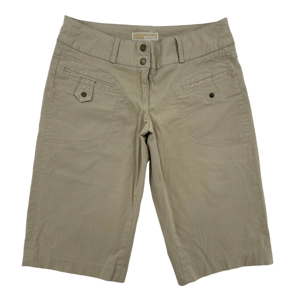Michael Kors Size 8 Khaki Capri Shorts  Cargo Pockets Button Fly Designer Shorts